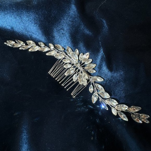 NEW Silver Marquise Cut Crystal Leaf Hair Comb FREE SHIPPING main image 4